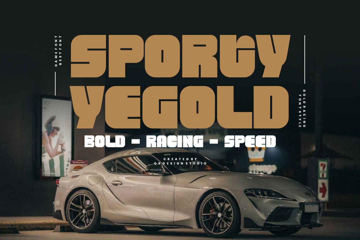 Sporty Yegold - Racing Car Font, a Sans Serif Font by QR Design Studio (Photo 1 of 7)