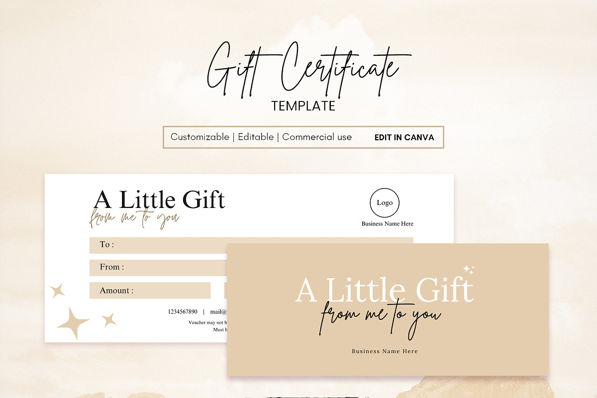 Printable Gift Certificate Template, a Print Template by BrushstrokeArtGB (Photo 1 of 5)