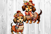 Cute Autumn Dachshund Clipart Set, a Seasonal Illustration by V Design Creator (Thumbnail 6 of 9)