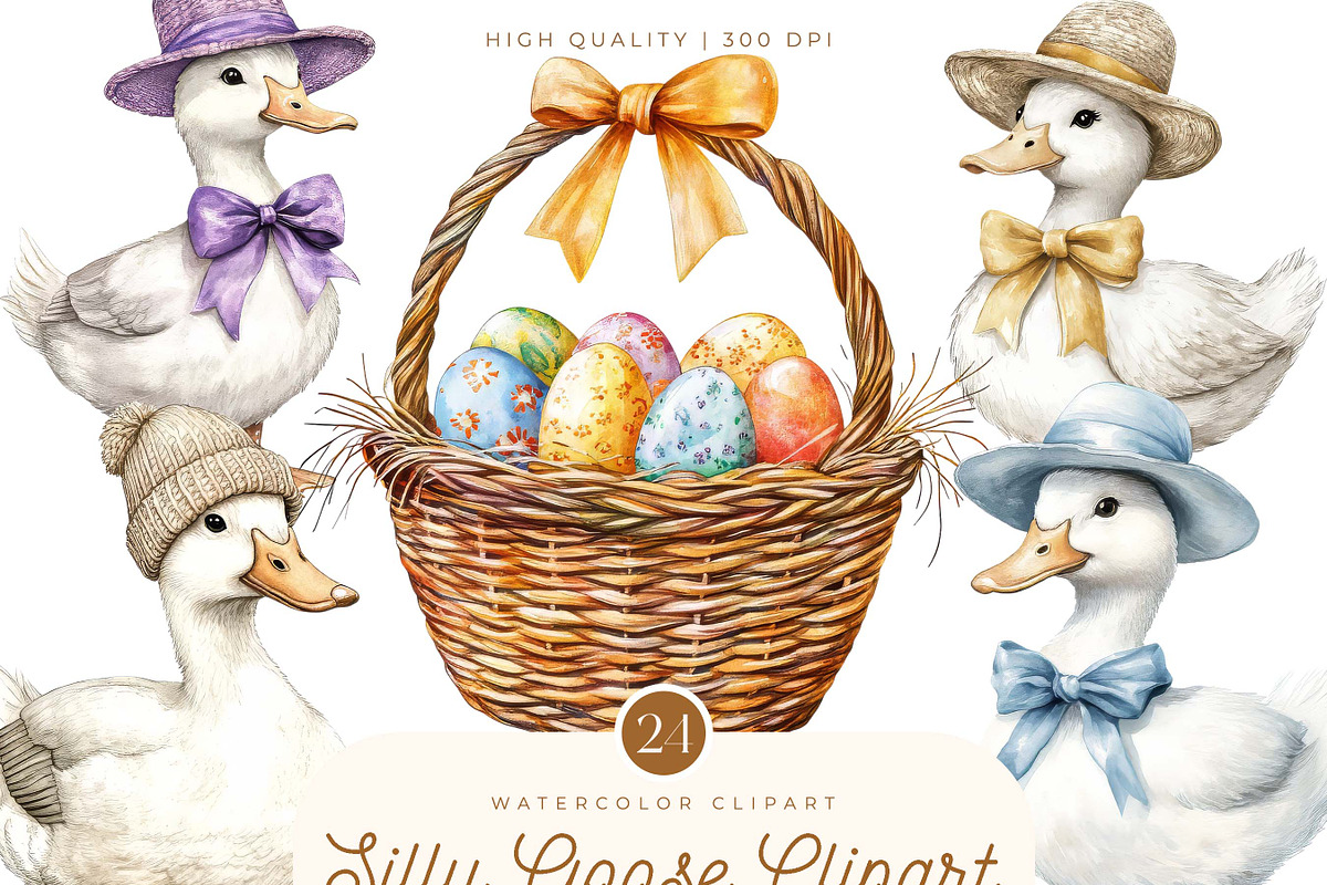Watercolor Silly Goose Clipart, an Animal Illustration by SparkyDesignsUS (Photo 1 of 8)