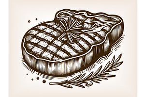 grilled steak with herbs vector, a Food Illustration by AlexArt