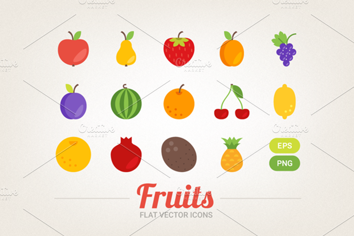 Flat fruits icons
