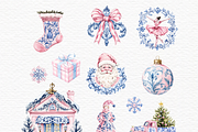 Christmas blue and pink toile, a Seasonal Illustration by Invite to Clipart (Thumbnail 3 of 6)