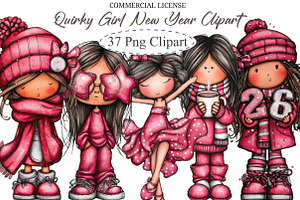 Quirky Girl New Year Clipart, an Illustration by designcity5
