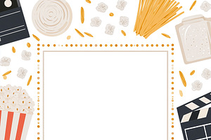 Cooking ingredients and movie entertainment elements creating a, an Illustration by Studio ANNA