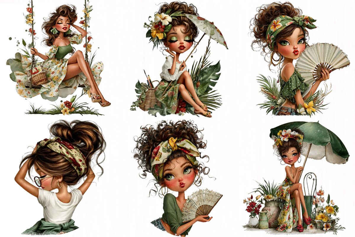 Whimsical Summer Girl Clipart, an Illustration by DreamCafeArt (Photo 2 of 7)