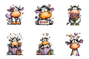 Whimsical Valentine Cow Clipart, an Illustration by CreationArt (Thumbnail 2 of 6)