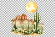 Western Landscape Clipart Cactus PNG, a Decorative Illustration by SugarCloudStudioArt (Thumbnail 8 of 8)
