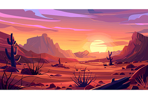 Sunset Desert Panoramic View With