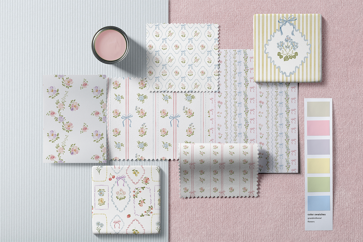 Grandmillenial whimsy flowers stripe, an Object Graphic by Grace Noboa Illustrations (Photo 6 of 14)