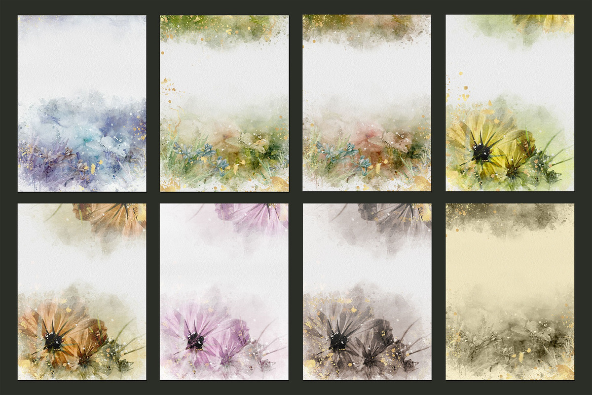 Gold & Flower Watercolor Backgrounds, a Pattern Graphic by Suna Kosem (Photo 9 of 19)