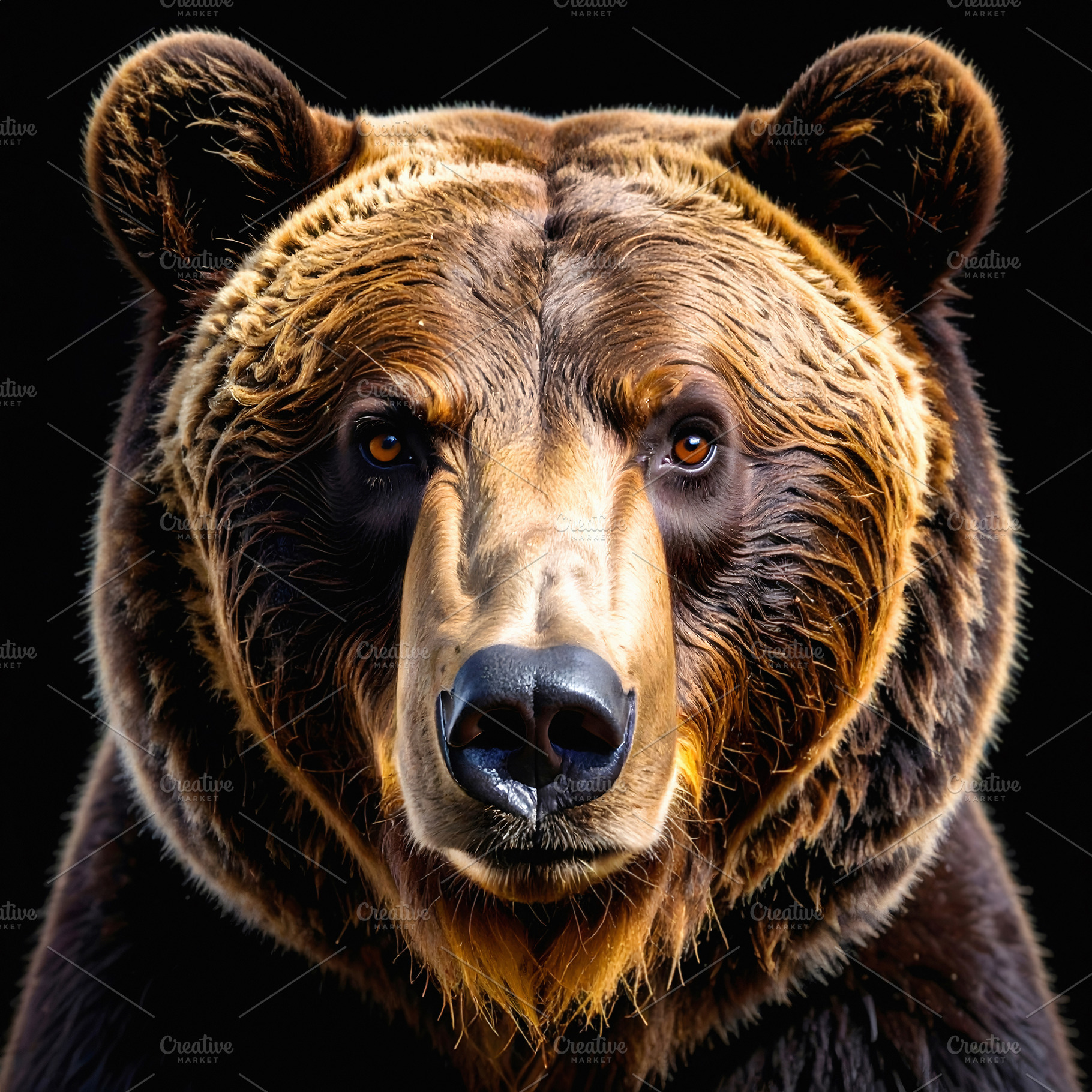 Brown bear portrait with powerful gaze and golden fur, an Animal Photo by GoodGoods