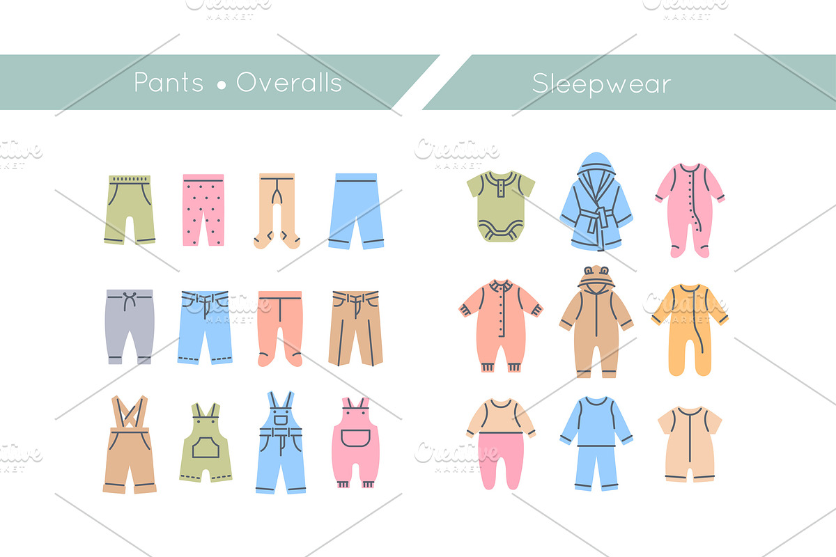 Baby Clothes Line Icons Color Fill, an Outline Icon by Vectorikart (Photo 4 of 6)