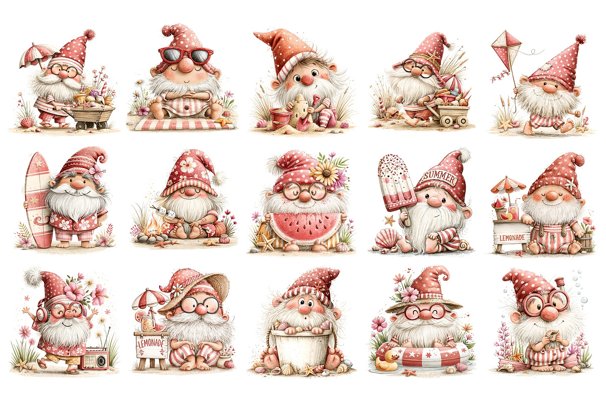 Beach Gnome Watercolor Clipart, a Seasonal Illustration by Nicolle's Colorful Art (Photo 2 of 6)