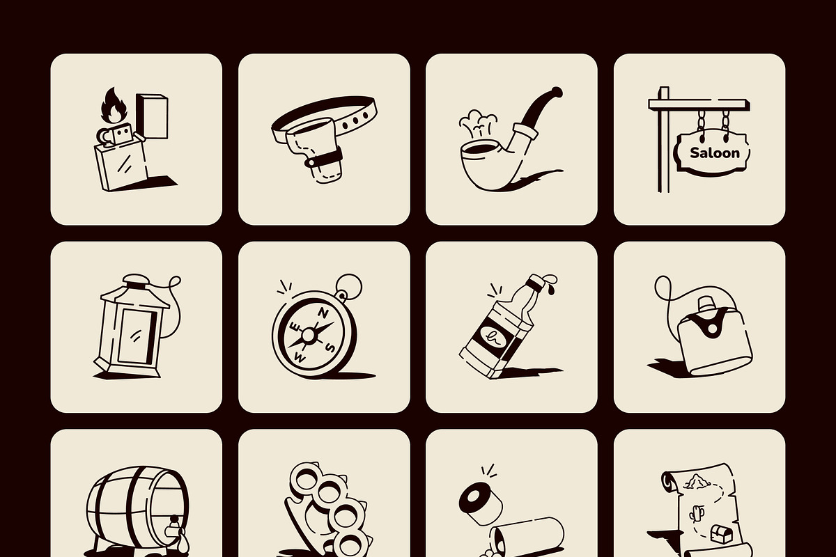 Cowboy Drawing Illustration Set, an Outline Icon by Vectors Market (Photo 8 of 8)