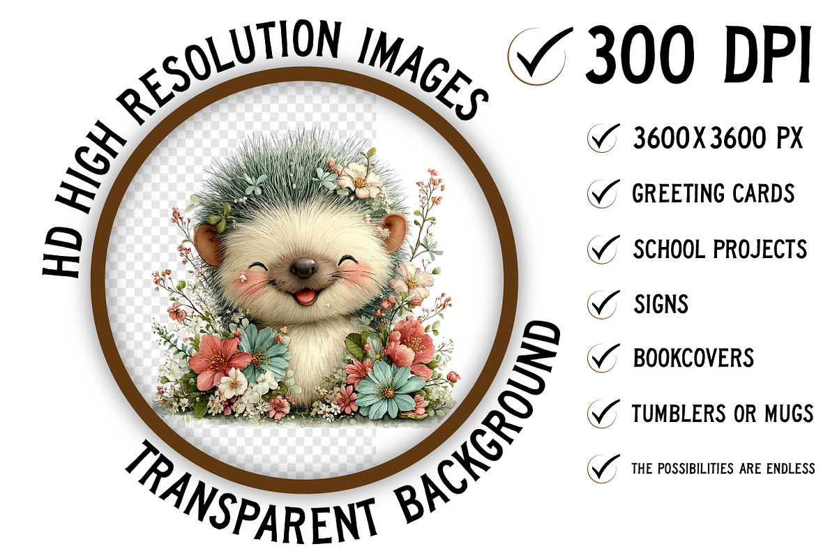 Whimsical Spring Hedgehog Clipart, an Illustration by Craft Nest (Photo 2 of 11)