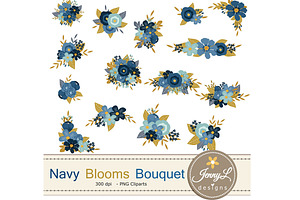Navy Blue Floral Bouquet, an Illustration by JennyL Designs