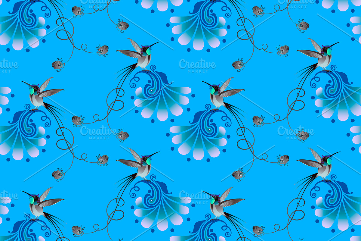 Hummingbirds and flowers, a Pattern Graphic by sovarina (Photo 1 of 7)