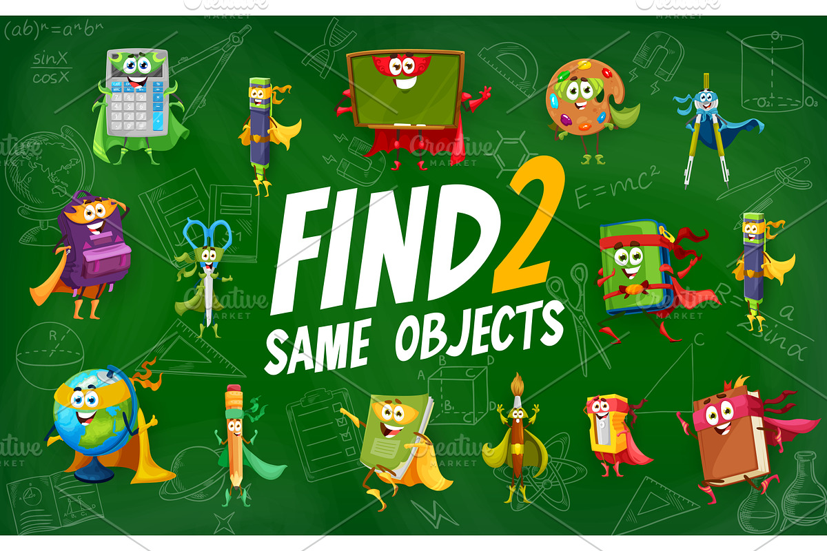 Find two same superhero characters, an Education Illustration by Vector Tradition (Photo 1 of 3)