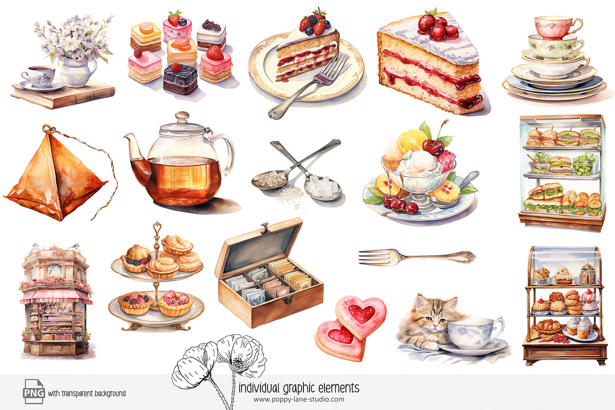 100 afternoon tea clip art, a Food Illustration by Poppy Lane Studio (Photo 3 of 13)