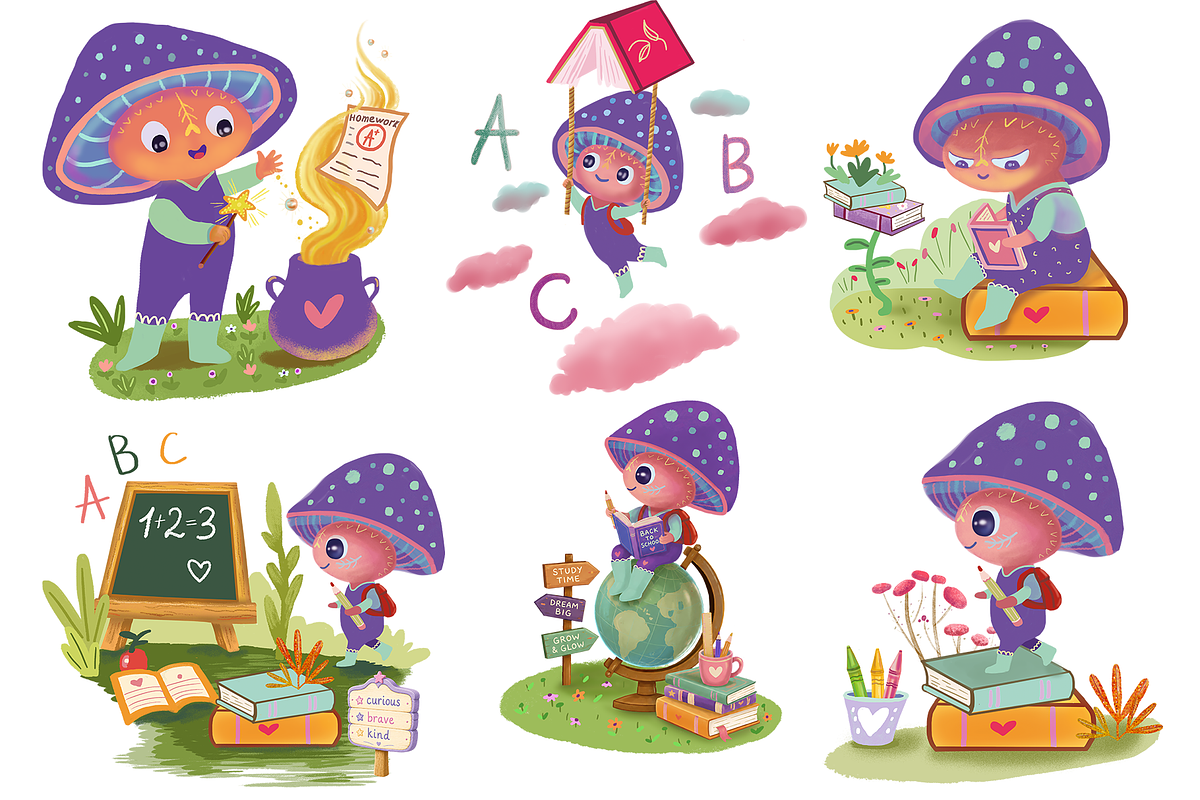 Back to School Mushroom Clipart, an Education Illustration by FaliushViktoriaArtist (Photo 2 of 8)