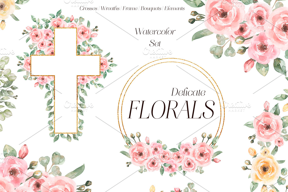 Watercolor delicate floral set, a Decorative Illustration by MayaNavits (Photo 1 of 10)