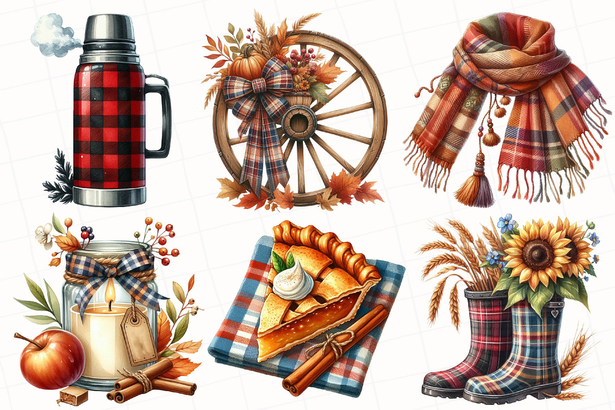 Watercolor Plaid Autumn Clipart, an Illustration by OK Design (Photo 2 of 5)