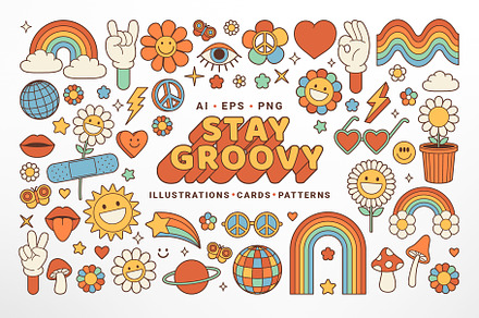 Groovy Hippie Collection, a Background Graphic by Martyshova