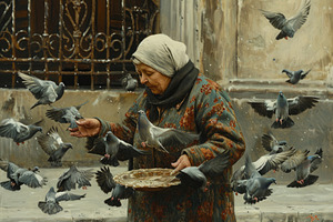 An artwork depicting a woman feeding, a Photo by Iftikhar Alam