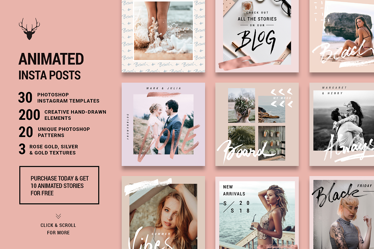 Rose Gold ANIMATED Instagram Posts, a Social Media Template by SilverStag Type Foundry (Photo 1 of 15)
