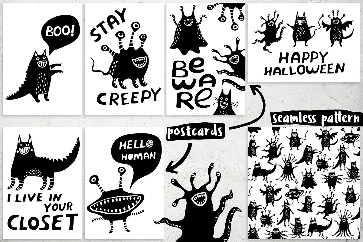Monsters, illustratons and pattern, a Texture Illustration by pineart (Photo 2 of 6)