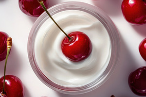 Creamy yogurt with cherries, a Photo by Beautiful things