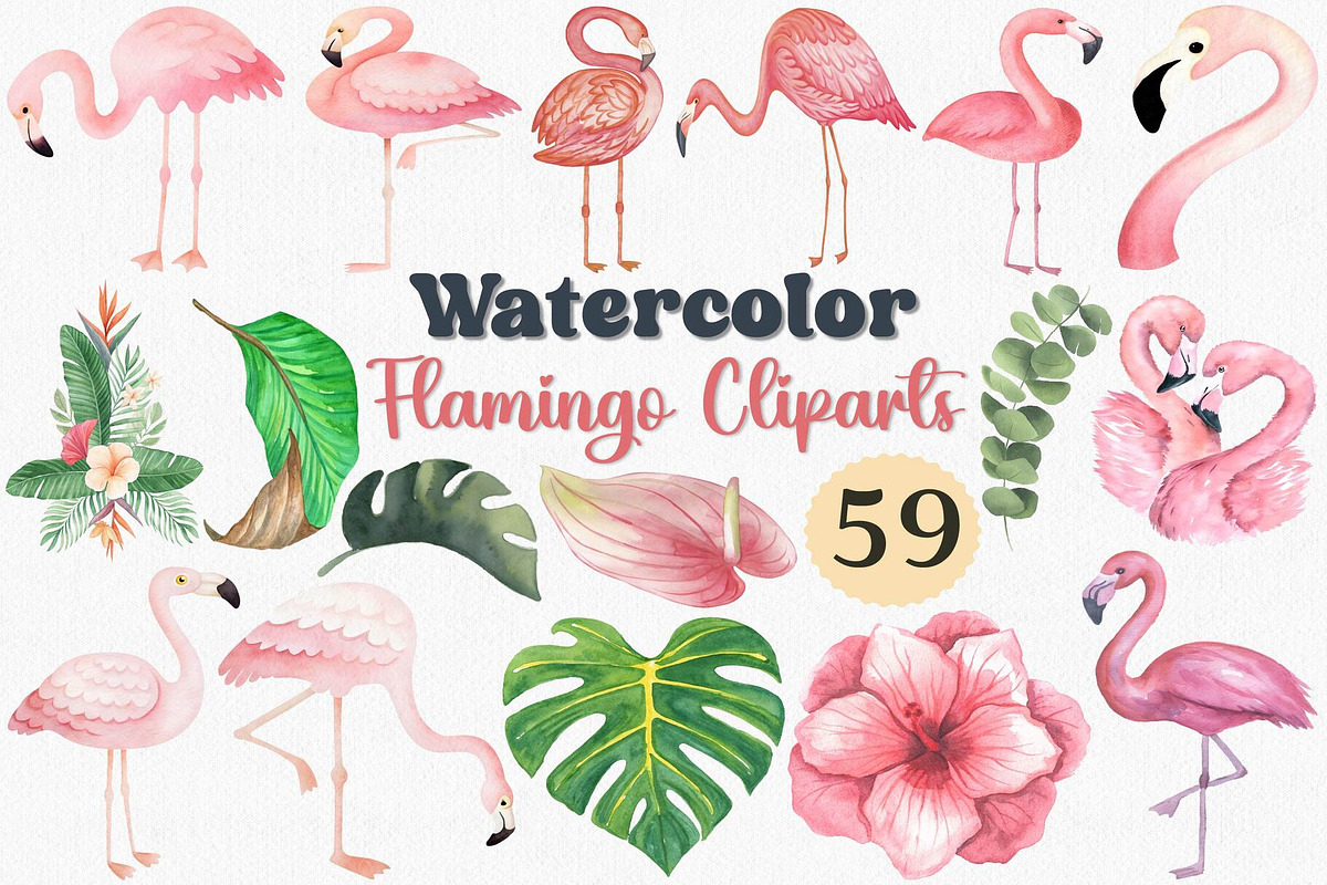 Watercolor Flamingo Clipart Set, an Animal Illustration by CropUp Creative (Photo 1 of 4)