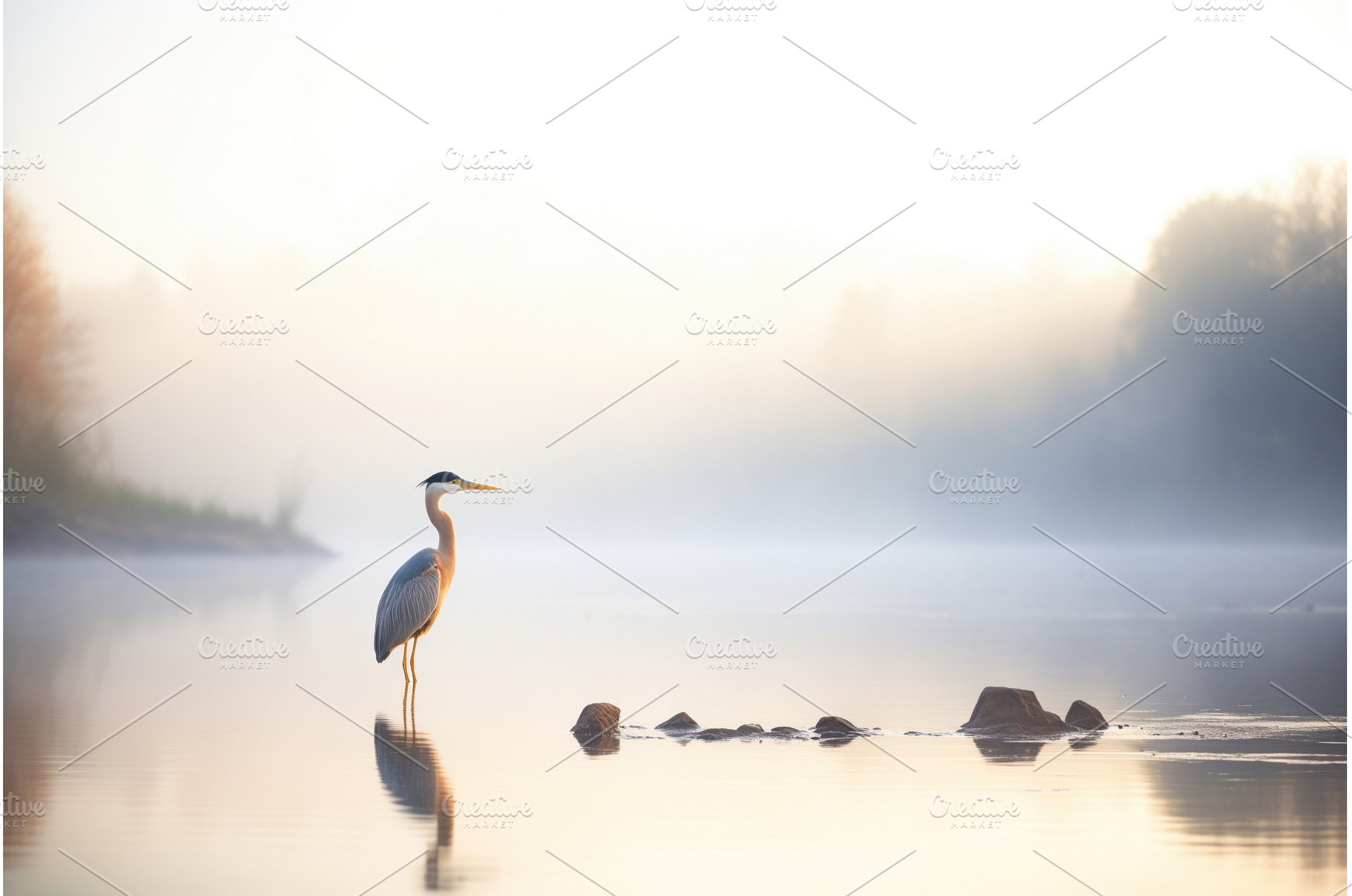 heron facing away, gazing across a, an Animal Photo by Sergey Kotenev