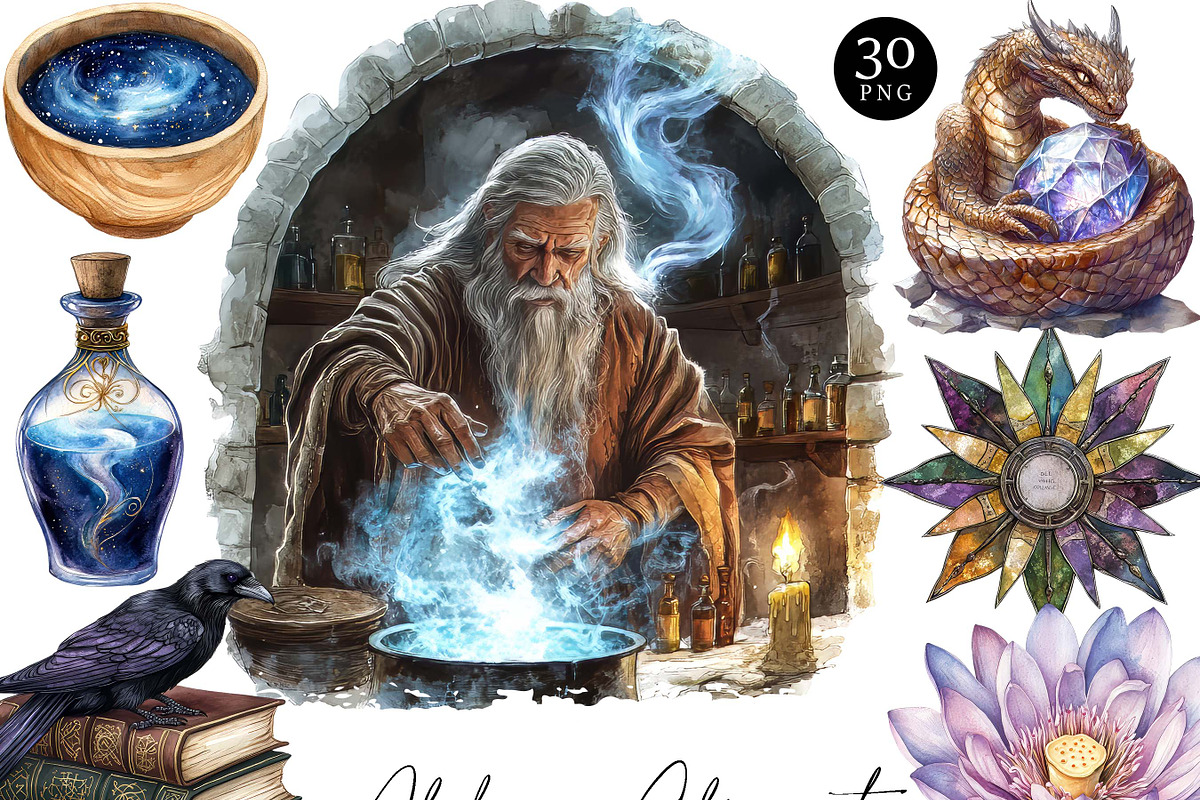 Watercolor Alchemy Clipart Bundle, an Object Illustration by Design ...