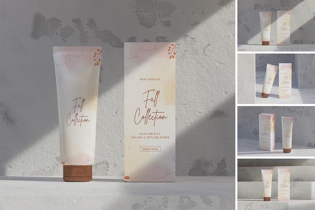 Cosmetic Tube with Box Mockup, a Packaging Mockup by PaperMoon (Photo 1 of 5)