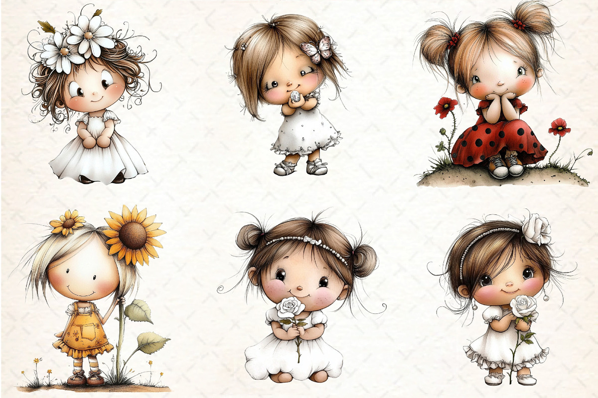 Flowers and Girls Clipart Bundle, an Illustration by DreamCafeArt (Photo 3 of 8)