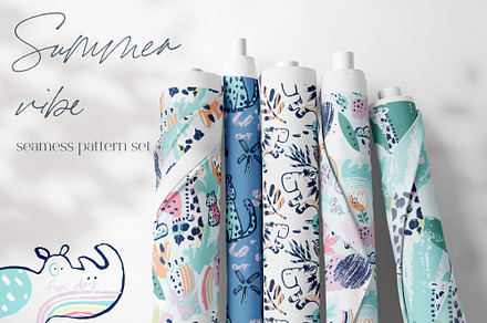 Summer vibe seamless pattern set