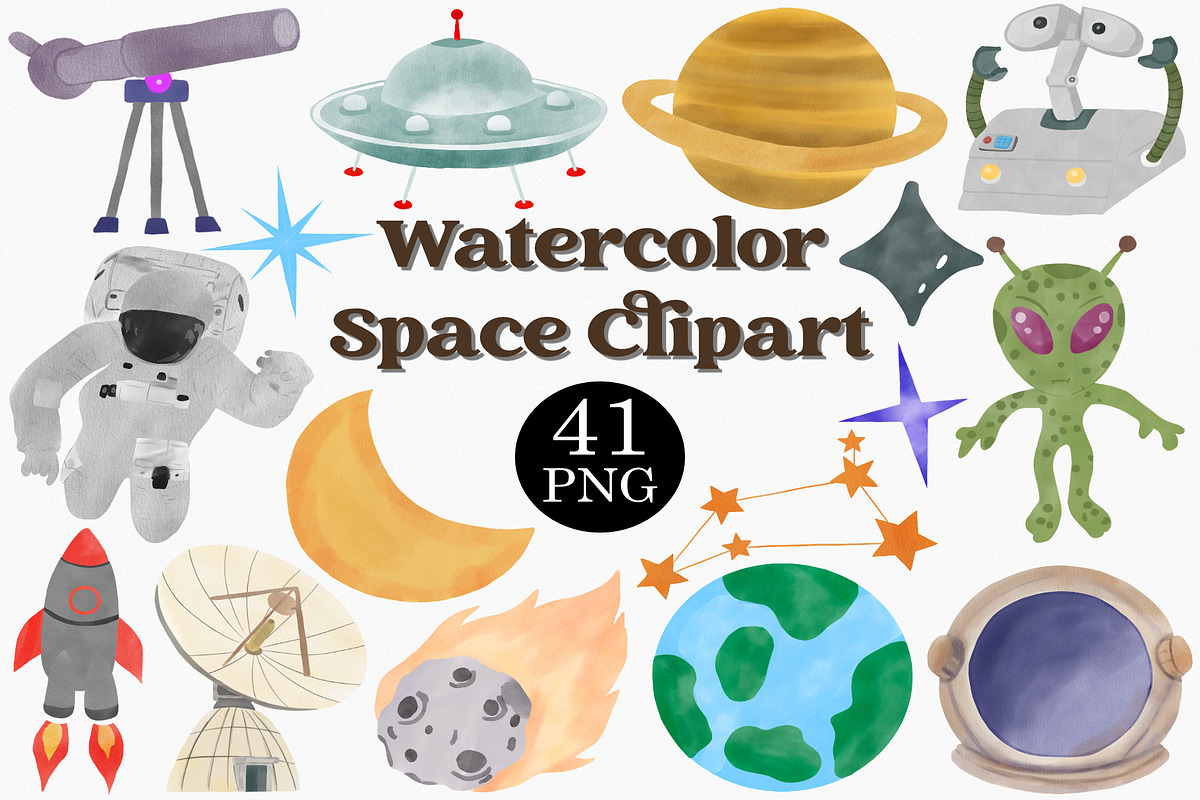 Watercolor Space Clipart Set, an Illustration by CropUp Creative (Photo 1 of 4)