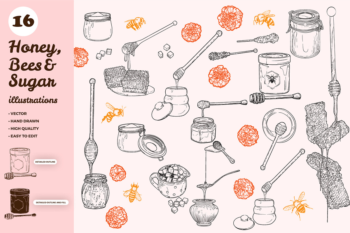 Honey, bees and sugar, a Food Illustration by MuzaInspires (Photo 2 of 8)