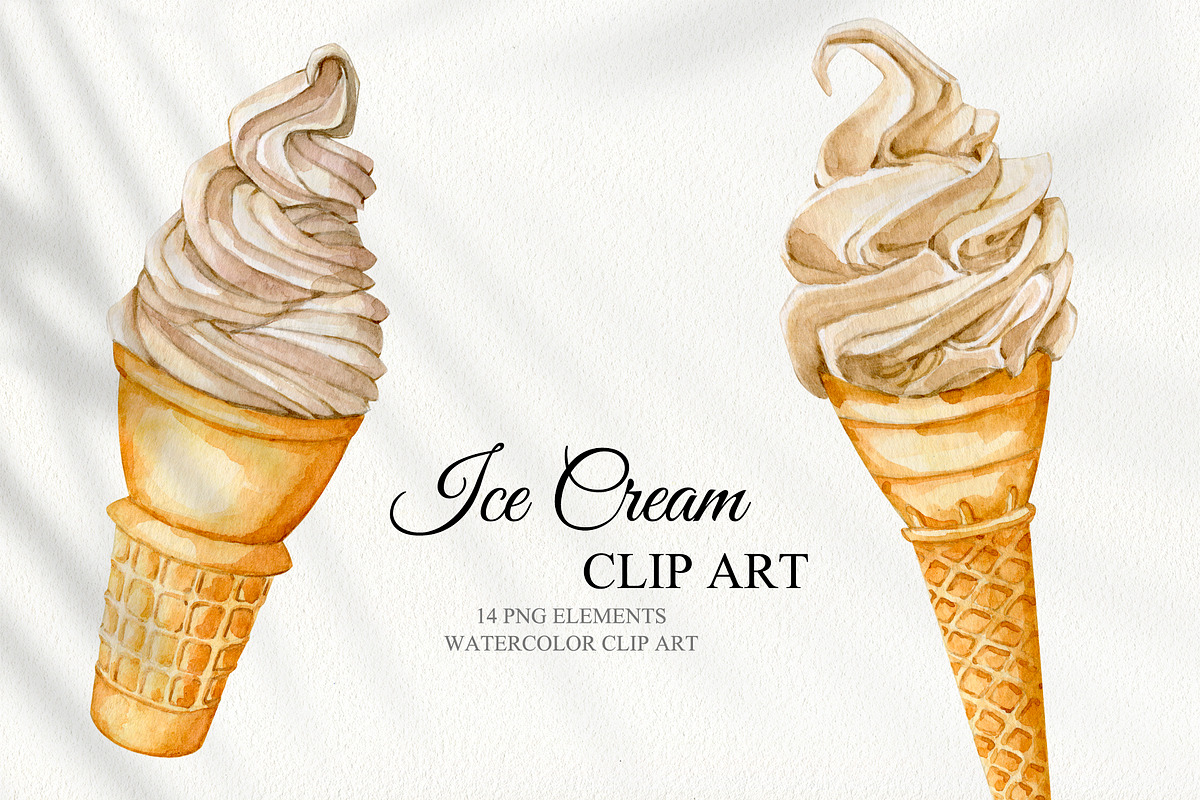 Watercolor Ice Cream set, a Food Illustration by CrystalinaShop (Photo 4 of 5)