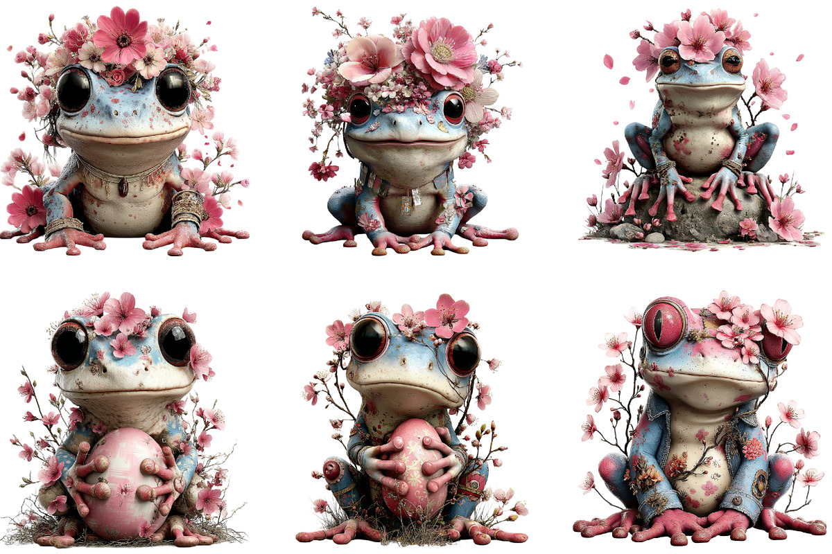 Whimsical Spring Frog Clipart, an Illustration by CraftArtStudio (Photo 2 of 6)