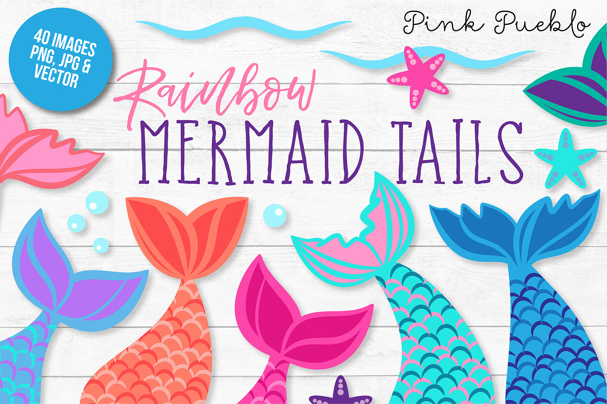 Mermaid Tail Clipart and Vectors, a Decorative Illustration by PinkPueblo (Photo 1 of 3)