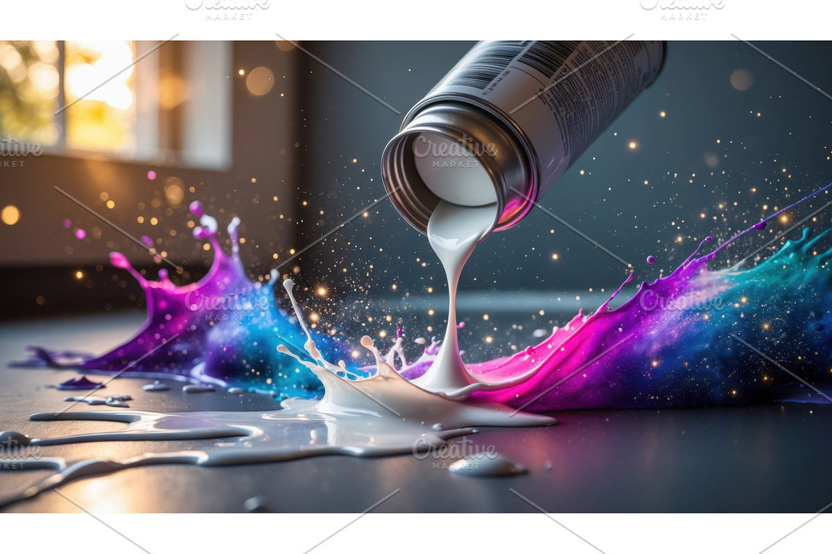 Paint can spilling white paint with, an Illustration by tilialucida