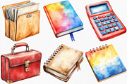 Watercolor Office Time Clipart, an Illustration by Canvas Craft (Thumbnail 2 of 7)