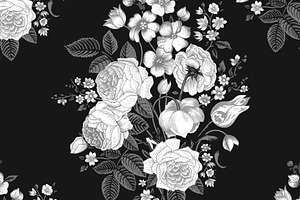 Set Of Vintage Floral Pattern B & W