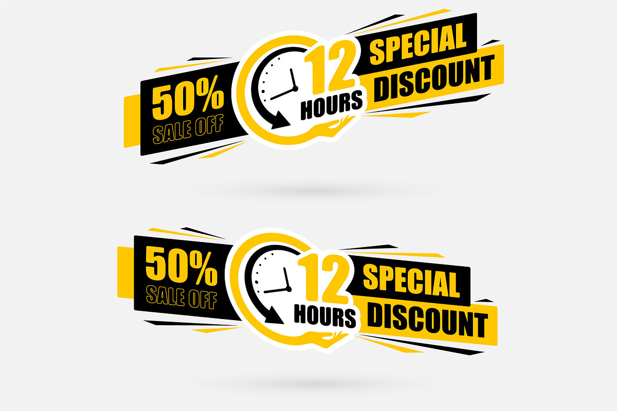 Sale yellow and black stickers set, a Templates & Theme by LongQuattroArt