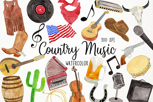 Watercolor Country Music Clipart