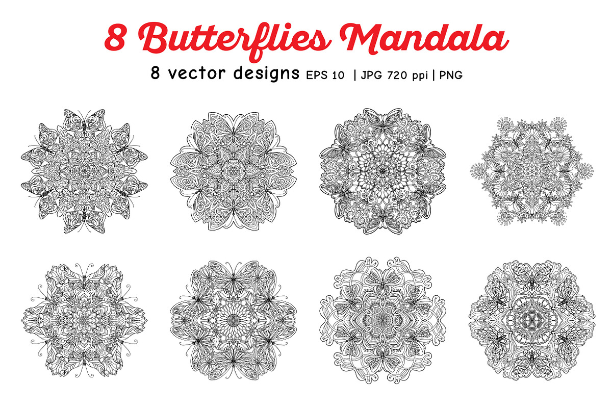8 Butterflies Mandala, a Decorative Illustration by Elen-Lane (Photo 2 of 5)