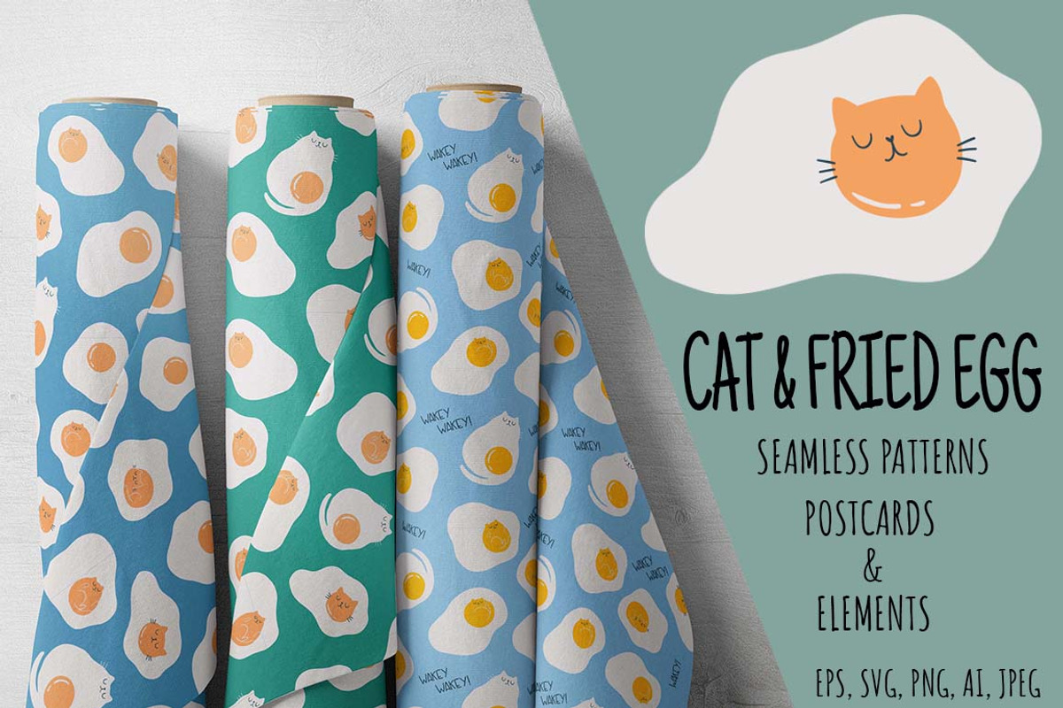 Funny Cats and Fried eggs, a Pattern Graphic by Irina Ostapenko (Photo 1 of 7)
